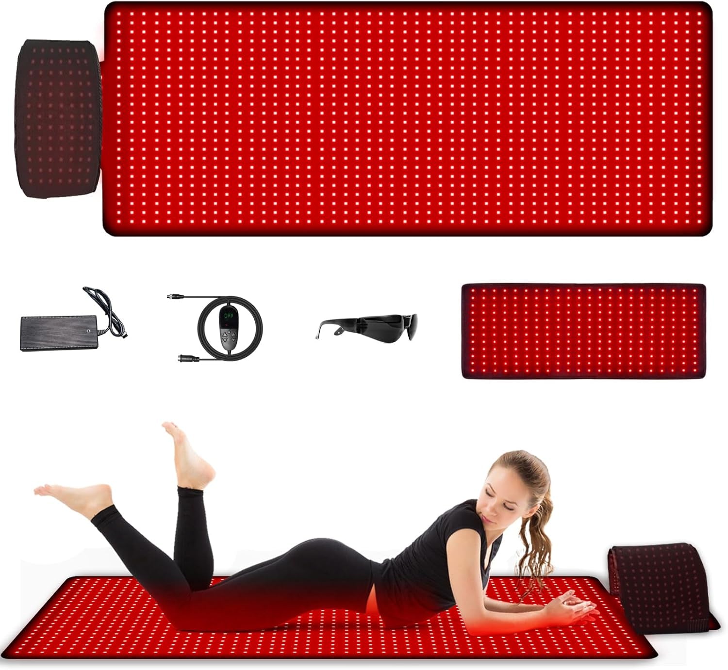 Red Light Therapy Mat for Body with 1560 Leds, Infrared Light Therapy Pad for Full Body Pain Relief, Large Yoga Red Light Mat with Small Bonus Mat (Black 71X23.7 Inch)